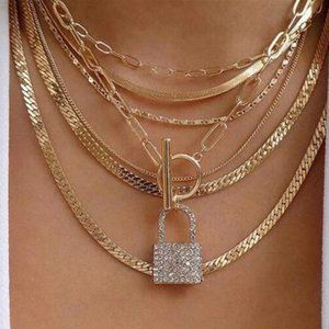 Gold Snake Bone Iced Out Cuban Link Chain Necklaces for Women